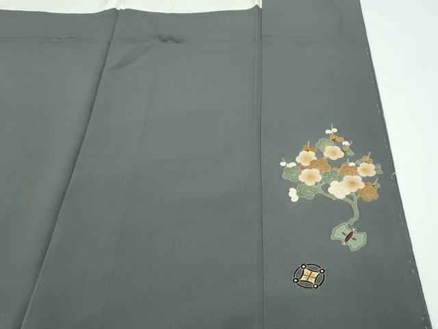 平和屋着物●極上　十日町　加賀草木友禅の第一人者　田村哲彦　訪問着　宝尽くし松竹梅　鬼しぼ縮緬　墨色地　逸品　未使用　CZAA5552s6