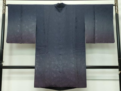 平和屋着物∞極上　道中着　ロング丈　リバーシブル　花唐草地紋　暈し染め　裏：黒　逸品　CZAA5563s6
