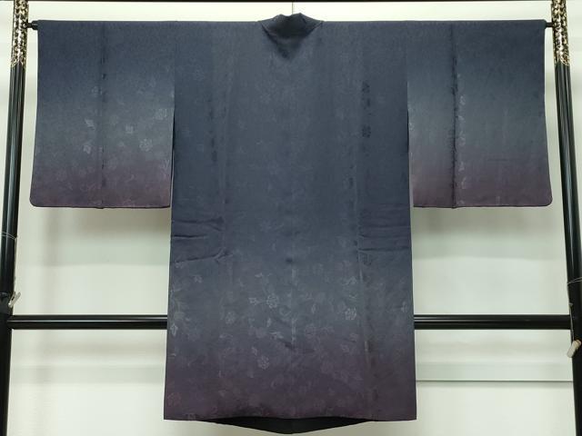 平和屋着物∞極上　道中着　ロング丈　リバーシブル　花唐草地紋　暈し染め　裏：黒　逸品　CZAA5563s6