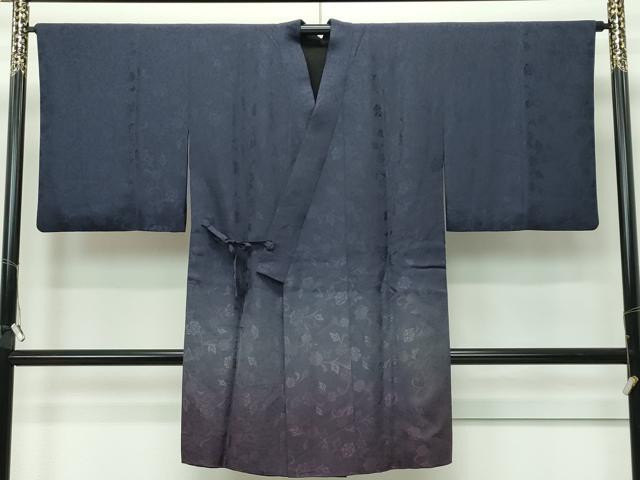 平和屋着物∞極上　道中着　ロング丈　リバーシブル　花唐草地紋　暈し染め　裏：黒　逸品　CZAA5563s6