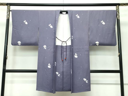平和屋着物∞極上　長羽織　絞り　兎　紫鼠色地　羽織紐付き　逸品　CZAA5564s6