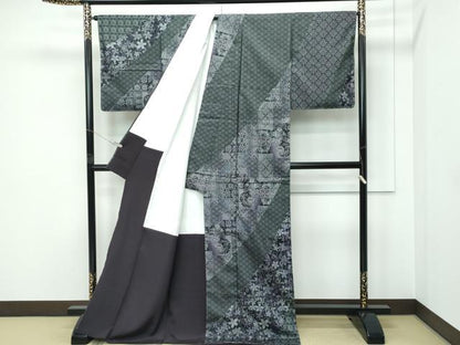平和屋着物●極上　訪問着　本場縞大島紬　泥染め　雪輪鳳凰吉祥花文　堀之内織物謹製　証紙付き　逸品　未使用　CZAA5571s6