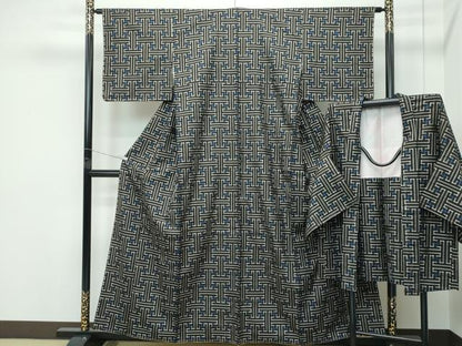 平和屋着物●希少　本場大島紬　龍郷絣　秋名バラ　アンサンブル　逸品　未使用　CZAA5573s6