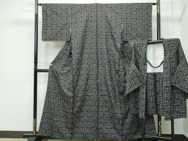 平和屋着物●希少　本場大島紬　龍郷絣　秋名バラ　アンサンブル　逸品　未使用　CZAA5573s6