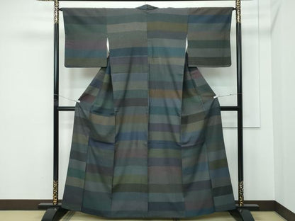 平和屋着物●極上　本塩沢　横段文　逸品　CZAA5583s6