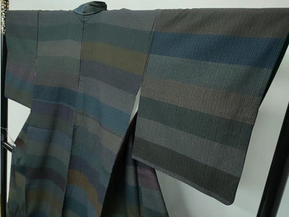 平和屋着物●極上　本塩沢　横段文　逸品　CZAA5583s6