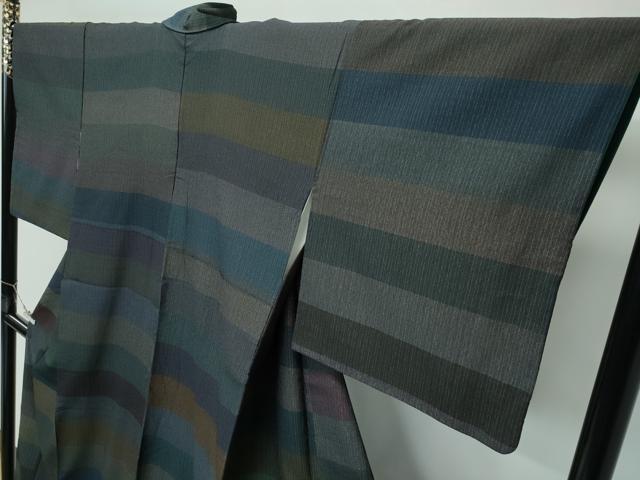 平和屋着物●極上　本塩沢　横段文　逸品　CZAA5583s6