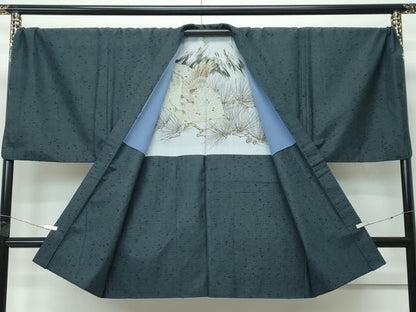 平和屋着物∞極上　男性　長羽織　髭紬　キングサイズ　仙斉茶色地　羽裏：鷹　逸品　CZAA5589s6