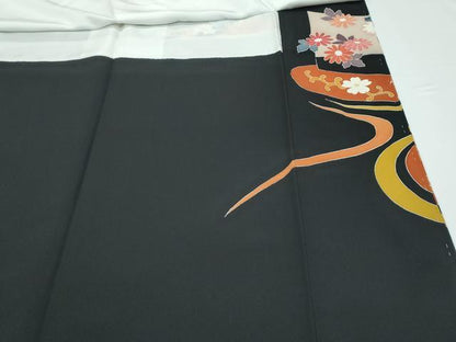 平和屋着物●極上　本加賀友禅作家　寺西光方　黒留袖　流水草花文　証紙付き　逸品　CZAA5599s6