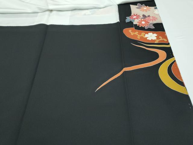 平和屋着物●極上　本加賀友禅作家　寺西光方　黒留袖　流水草花文　証紙付き　逸品　CZAA5599s6