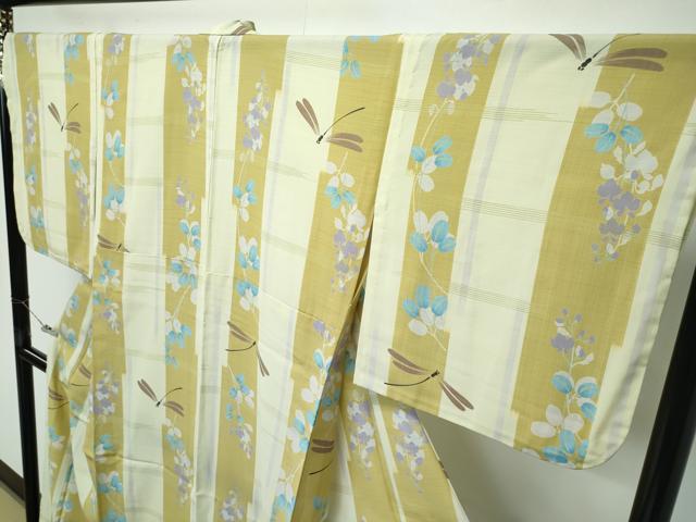 平和屋着物＊極上　夏物　撫松庵　小紋・浴衣兼用　セオアルファ　トンボ　萩　洗える着物　逸品　CZAA5601s6