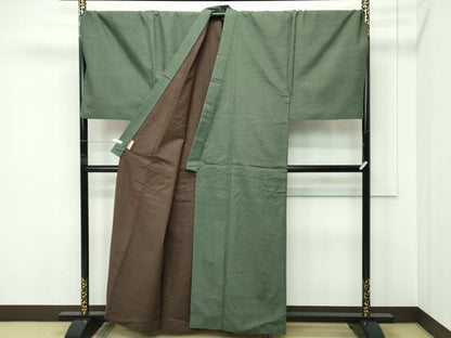 平和屋着物●極上　男性　紬　アンサンブル　キングサイズ　色無地　麹塵色　逸品　CZAA5604s6