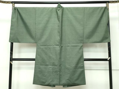 平和屋着物●極上　男性　紬　アンサンブル　キングサイズ　色無地　麹塵色　逸品　CZAA5604s6