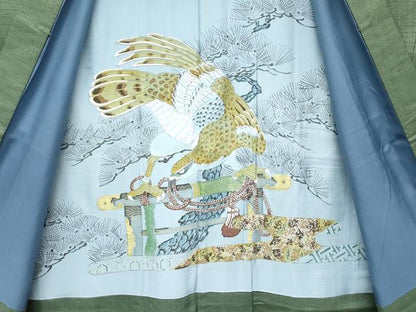 平和屋着物●極上　男性　紬　アンサンブル　キングサイズ　色無地　麹塵色　逸品　CZAA5604s6