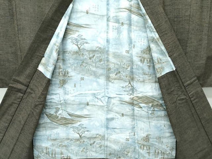 平和屋着物●極上　男性　紬　アンサンブル　霞文　逸品　CZAA5606s6