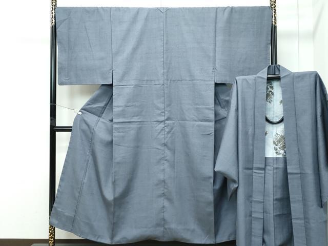 平和屋着物●極上　男性　紬　アンサンブル　色無地　錫色　逸品　CZAA5607s6