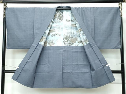 平和屋着物●極上　男性　紬　アンサンブル　色無地　錫色　逸品　CZAA5607s6
