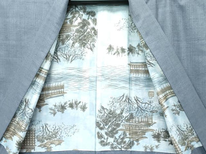 平和屋着物●極上　男性　紬　アンサンブル　色無地　錫色　逸品　CZAA5607s6