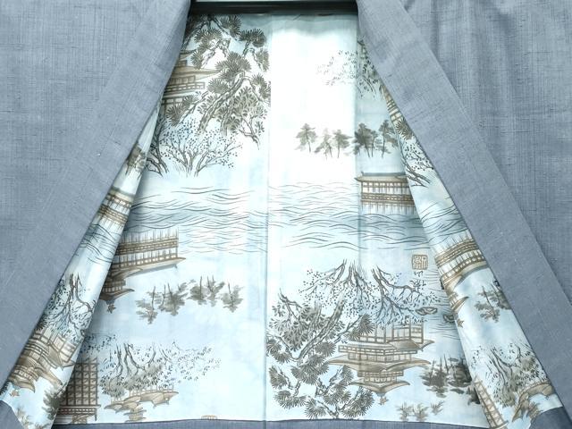 平和屋着物●極上　男性　紬　アンサンブル　色無地　錫色　逸品　CZAA5607s6