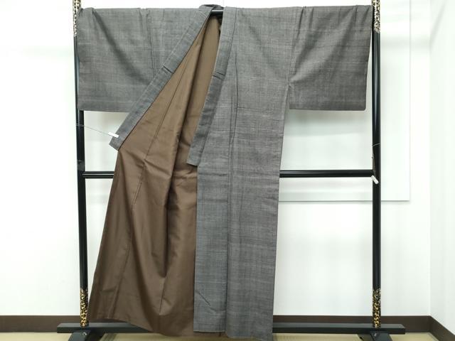 平和屋本店●極上　男性　本場結城紬　重要無形文化財　アンサンブル　キングサイズ　総詰め　100亀甲　紫黒色地　逸品　CZAA5608s6