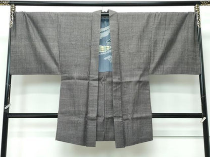 平和屋本店●極上　男性　本場結城紬　重要無形文化財　アンサンブル　キングサイズ　総詰め　100亀甲　紫黒色地　逸品　CZAA5608s6