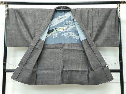 平和屋本店●極上　男性　本場結城紬　重要無形文化財　アンサンブル　キングサイズ　総詰め　100亀甲　紫黒色地　逸品　CZAA5608s6