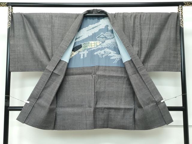 平和屋本店●極上　男性　本場結城紬　重要無形文化財　アンサンブル　キングサイズ　総詰め　100亀甲　紫黒色地　逸品　CZAA5608s6