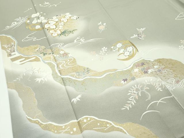 平和屋本店●極上　訪問着　駒刺繍　流水草花丸文　暈し染め　金彩　逸品　CZAA5611s6