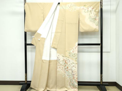 平和屋着物●極上　訪問着　道長草花文　暈し染め　金彩　榛色地　逸品　CZAA5612s6