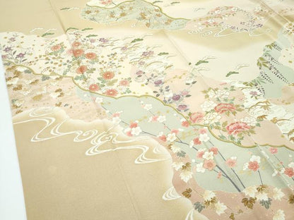 平和屋着物●極上　訪問着　道長草花文　暈し染め　金彩　榛色地　逸品　CZAA5612s6