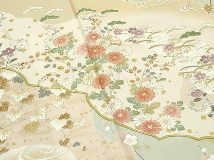 平和屋着物●極上　訪問着　道長草花文　暈し染め　金彩　榛色地　逸品　CZAA5612s6
