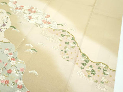 平和屋着物●極上　訪問着　道長草花文　暈し染め　金彩　榛色地　逸品　CZAA5612s6
