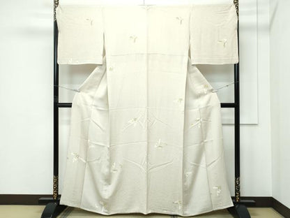 平和屋着物▽極上　小紋　単衣　BANKANわものや　舞葉文　白橡色地　逸品　CZAA5615s6
