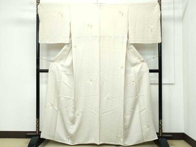 平和屋着物▽極上　小紋　単衣　BANKANわものや　舞葉文　白橡色地　逸品　CZAA5615s6