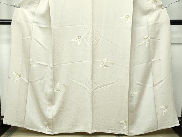 平和屋着物▽極上　小紋　単衣　BANKANわものや　舞葉文　白橡色地　逸品　CZAA5615s6