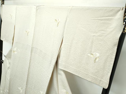 平和屋着物▽極上　小紋　単衣　BANKANわものや　舞葉文　白橡色地　逸品　CZAA5615s6