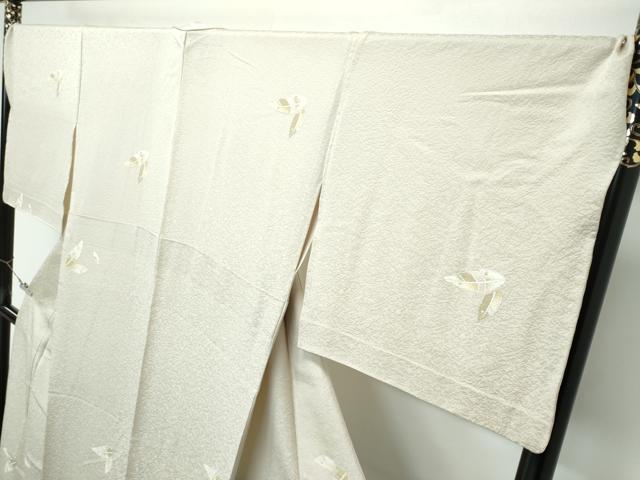 平和屋着物▽極上　小紋　単衣　BANKANわものや　舞葉文　白橡色地　逸品　CZAA5615s6