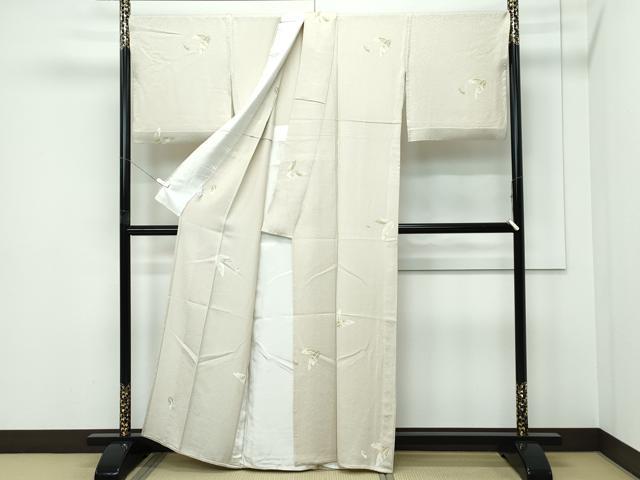 平和屋着物▽極上　小紋　単衣　BANKANわものや　舞葉文　白橡色地　逸品　CZAA5615s6
