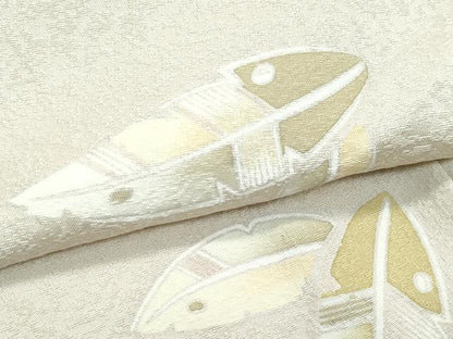 平和屋着物▽極上　小紋　単衣　BANKANわものや　舞葉文　白橡色地　逸品　CZAA5615s6