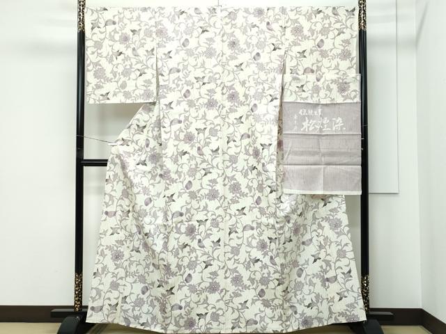 平和屋本店▽極上 ぜんまい紬 単衣 BANKANわものや 東京染 松煙染 反端付き 逸品 CZAA5617s6