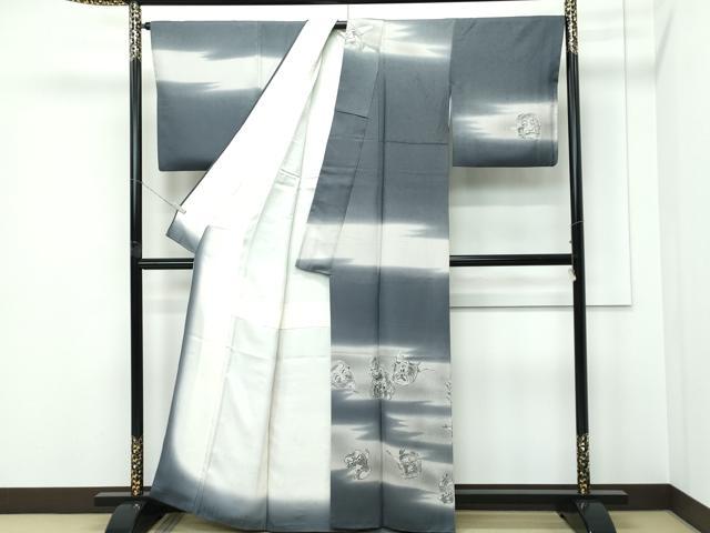 平和屋着物●極上　訪問着　作家物　手描き　お面　暈し染め　藍墨茶色地　逸品　CZAA5618s6