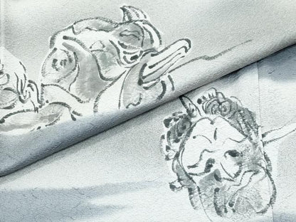 平和屋着物●極上　訪問着　作家物　手描き　お面　暈し染め　藍墨茶色地　逸品　CZAA5618s6