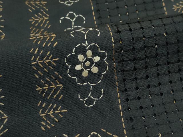 平和屋本店●極上　本場縞大島紬　総刺繍　中国三大刺繍　スワトウ刺繍　刺し子　吉祥花文　大島紬美幸　証紙付き　逸品　CZAA5623s6
