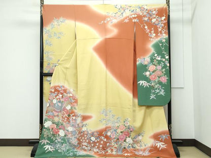 平和屋本店●極上　十日町　加賀草木友禅の第一人者　田村哲彦　振袖　孔雀草花文　暈し染め　逸品　CZAA5624s6