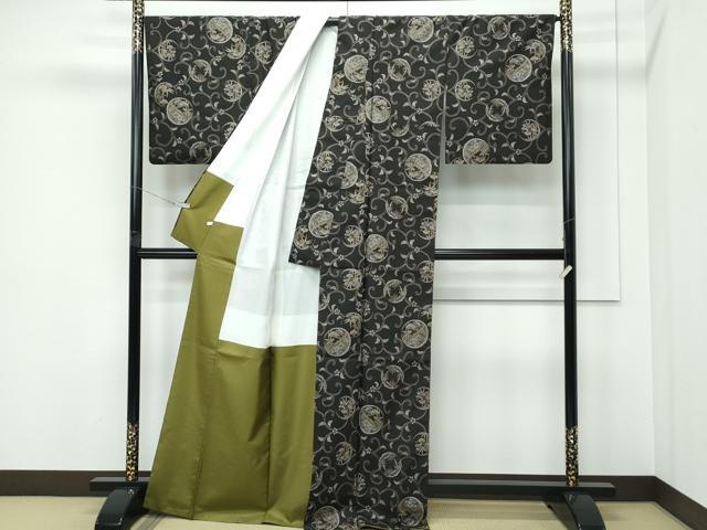 平和屋着物●極上　本場大島紬　泥染め　９マルキ　花竹丸文　大島紬美幸　窪田織物謹製　ほていやオリジナル　証紙付き　逸品　CZAA5627s6
