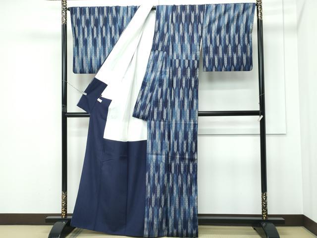 平和屋本店●極上　藍造り国選定無形文化財　藍師・佐藤昭人　中西秀典　紬　花織　本藍染　矢絣柄　証紙付き　逸品　CZAA5628s6