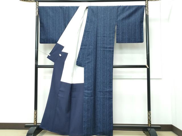 平和屋本店●極上　藍造り国選定無形文化財　藍師・佐藤昭人　中西秀典　お召　花唐草間道　証紙付き　逸品　CZAA5633s6 平和屋本店○極上 藍造り国選定無形文化財 藍師・佐藤昭人 中西秀典