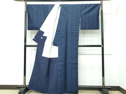 平和屋本店●極上　藍造り国選定無形文化財　藍師・佐藤昭人　中西秀典　お召　花唐草間道　証紙付き　逸品　CZAA5633s6