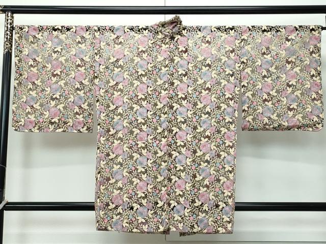 平和屋着物∞極上　スリーシーズン　春夏秋　道中着　塵除け　総レース　草花文　黒地　逸品　未使用　CZAA5636s6