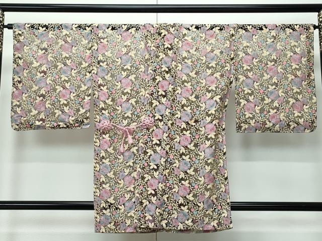 平和屋着物∞極上　スリーシーズン　春夏秋　道中着　塵除け　総レース　草花文　黒地　逸品　未使用　CZAA5636s6